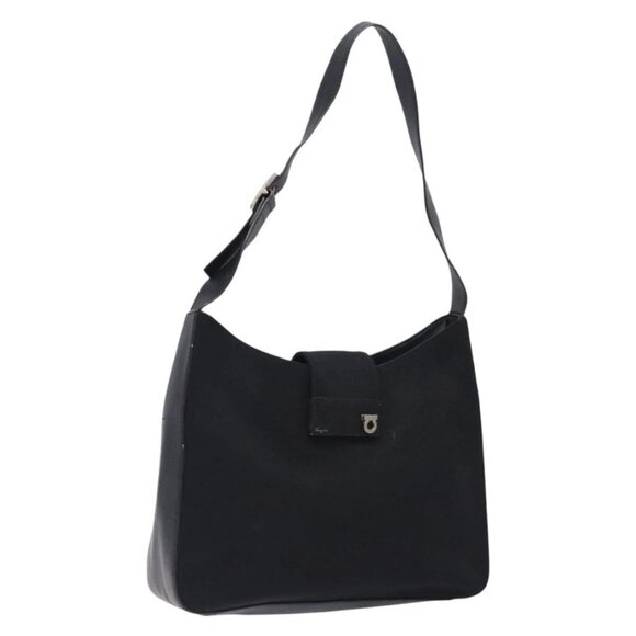 Salvatore Ferragamo Gancini Shoulder Bag Nylon Navy Silver - Picture 1 of 16